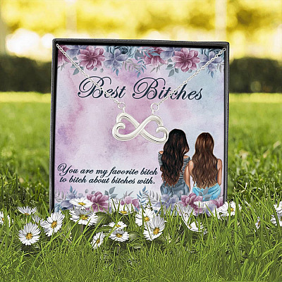 Alternative view of Best Bitches You Are My Favorite Bitch to Bitch About Bitches With Infinity Heart Pendant Necklace