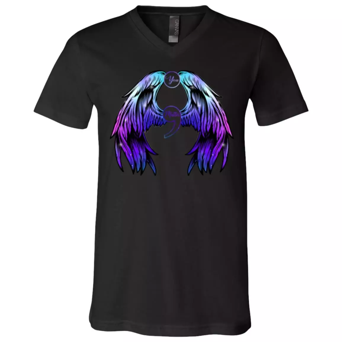 You Matter Wings Suicide Prevention Awareness T-shirt - V-neck - Semicolon Purple And Teal Shirt, Black, V-Neck T-Shirt