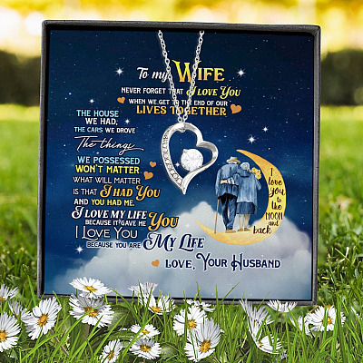 To My Wife Never Forget That I Love You From Husband Forever Love Heart Pendant Necklace