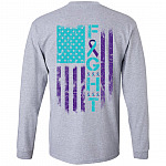 Awareness Suicide Prevention Ribbon Fight American Flag Print On Back Hoodie - Sweatshirt - Long Sleeve Shirt, Sport Grey, Long Sleeve