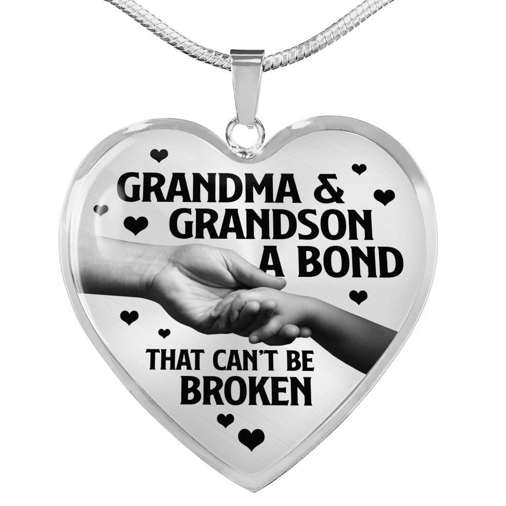 Grandma and Grandson a Bond That Can't Be Broken Heart Pendant Necklace - Heart Luxury Necklace (Silver)