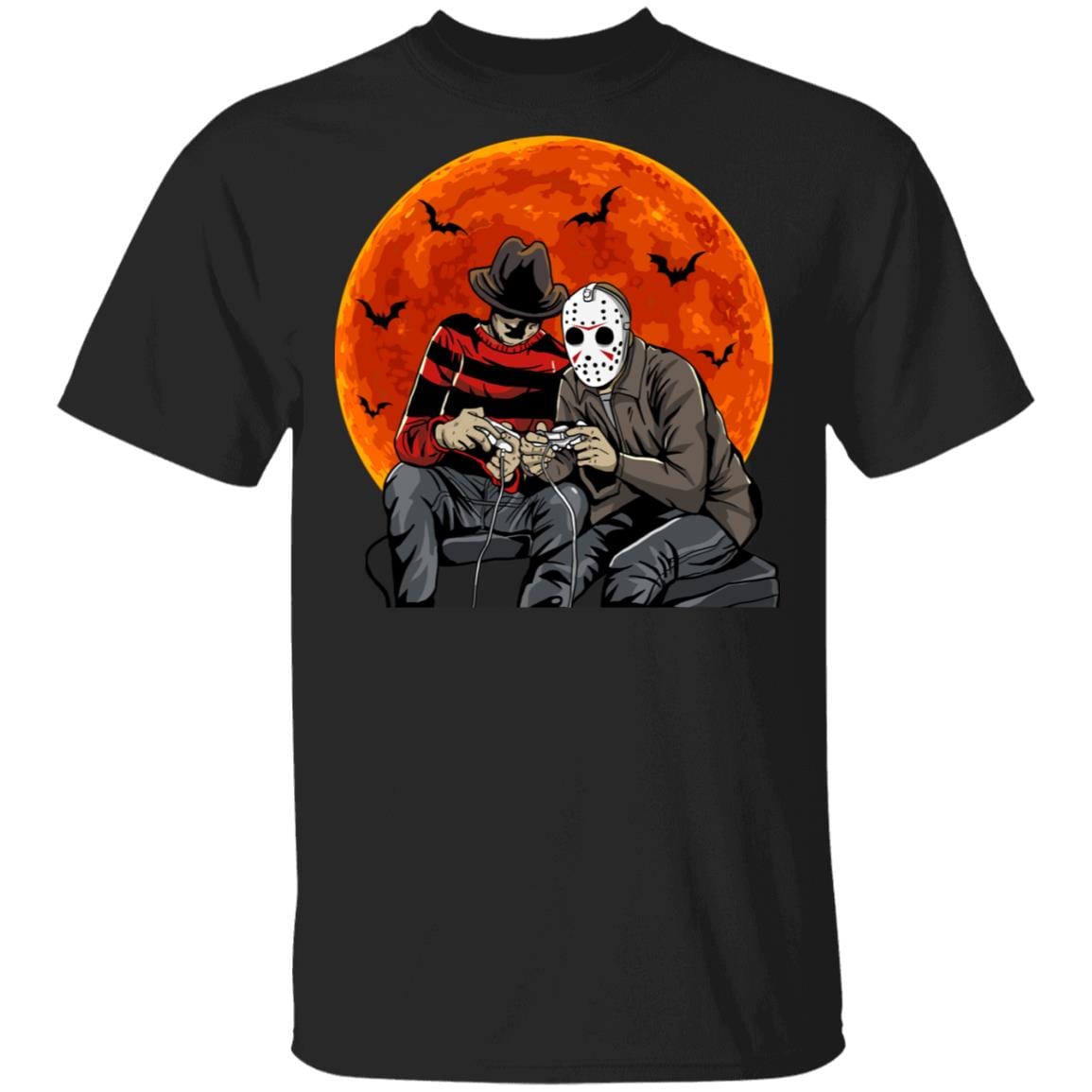 Horror Scary Movie Villains Playing Video Games T-Shirt, Black, Unisex T-Shirt