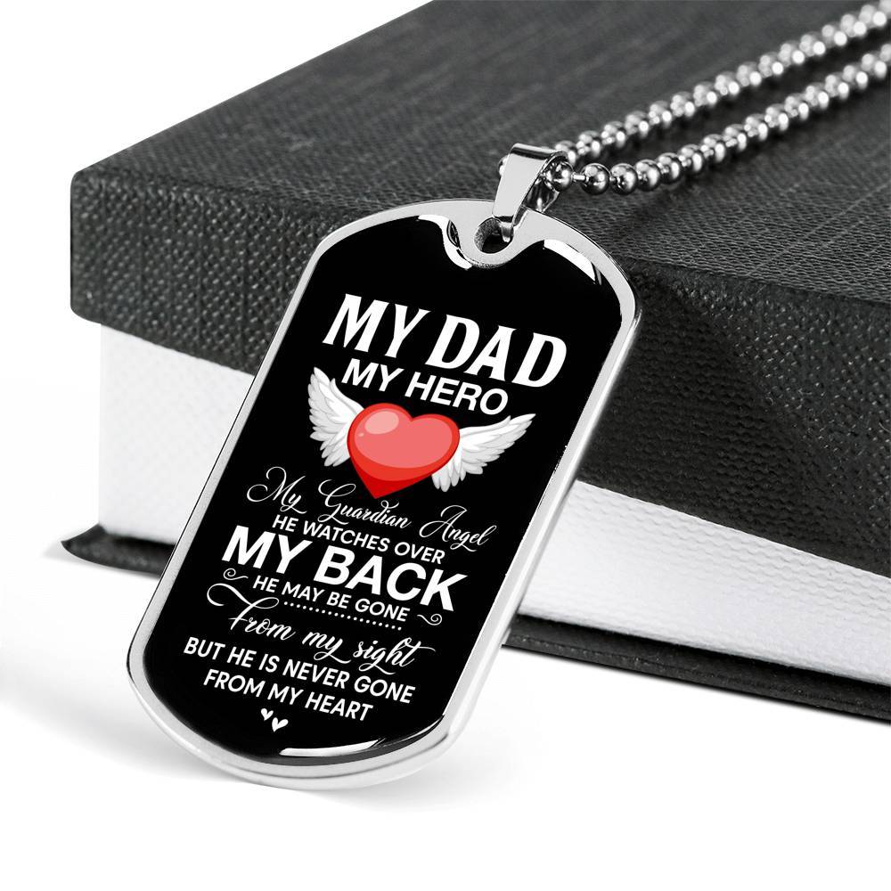 My Dad My Hero My Guardian Angel He Watches Over My Back Dog Tag Pendant Necklace - Dog Tag (Silver)