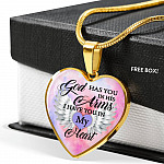 Angel Wing God Has You In His Arms I Have You in My Heart Heart Pendant Necklace - Heart Luxury Necklace (Gold Plated)
