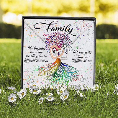 Alternative view of Tree Of Life Family Like Branches On A Tree We All Grow Heartfelt Card Jewelry Interlocking Hearts Pendant Necklace