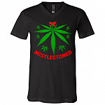 Mistlestoned Funny Xmas Cannabis T-Shirt - V-Neck, Black, V-Neck T-Shirt