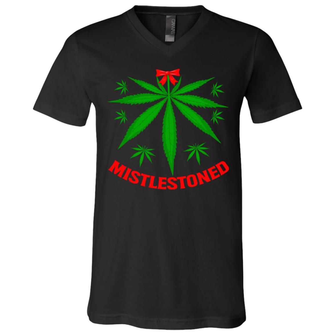 Mistlestoned Funny Xmas Cannabis T-Shirt - V-Neck, Black, V-Neck T-Shirt