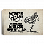 Sometimes I Look Back At My Life Motocross Biker Saying Proud Dirt Biker Framed Canvas Prints Unframed Poster, White, 0.75'' Framed Canvas