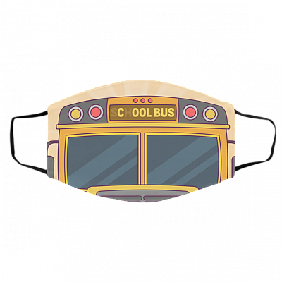 Cool Bus - School Bus Washable Reusable Custom Printed Cloth Face Mask Cover, White, Cloth Face Cover – Medium/Large