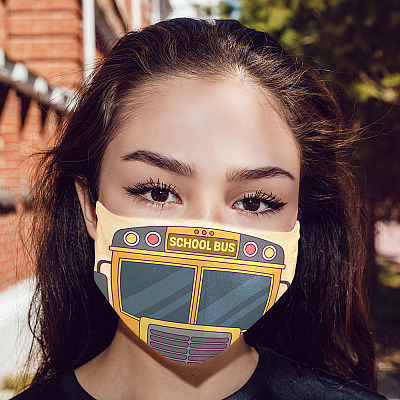 Alternative view of School Bus - Cool Bus Washable Reusable Custom Printed Cloth Face Mask Cover