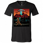 Funny Bigfoot Lochness Monter And UFO Alien Sasquatch T-Shirt - V-Neck, Black, V-Neck T-Shirt