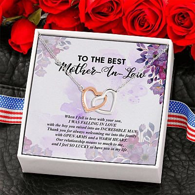 To the Best Mother in Law When I Fell in Love with Your Son Interlocking Hearts Pendant Necklace Gift