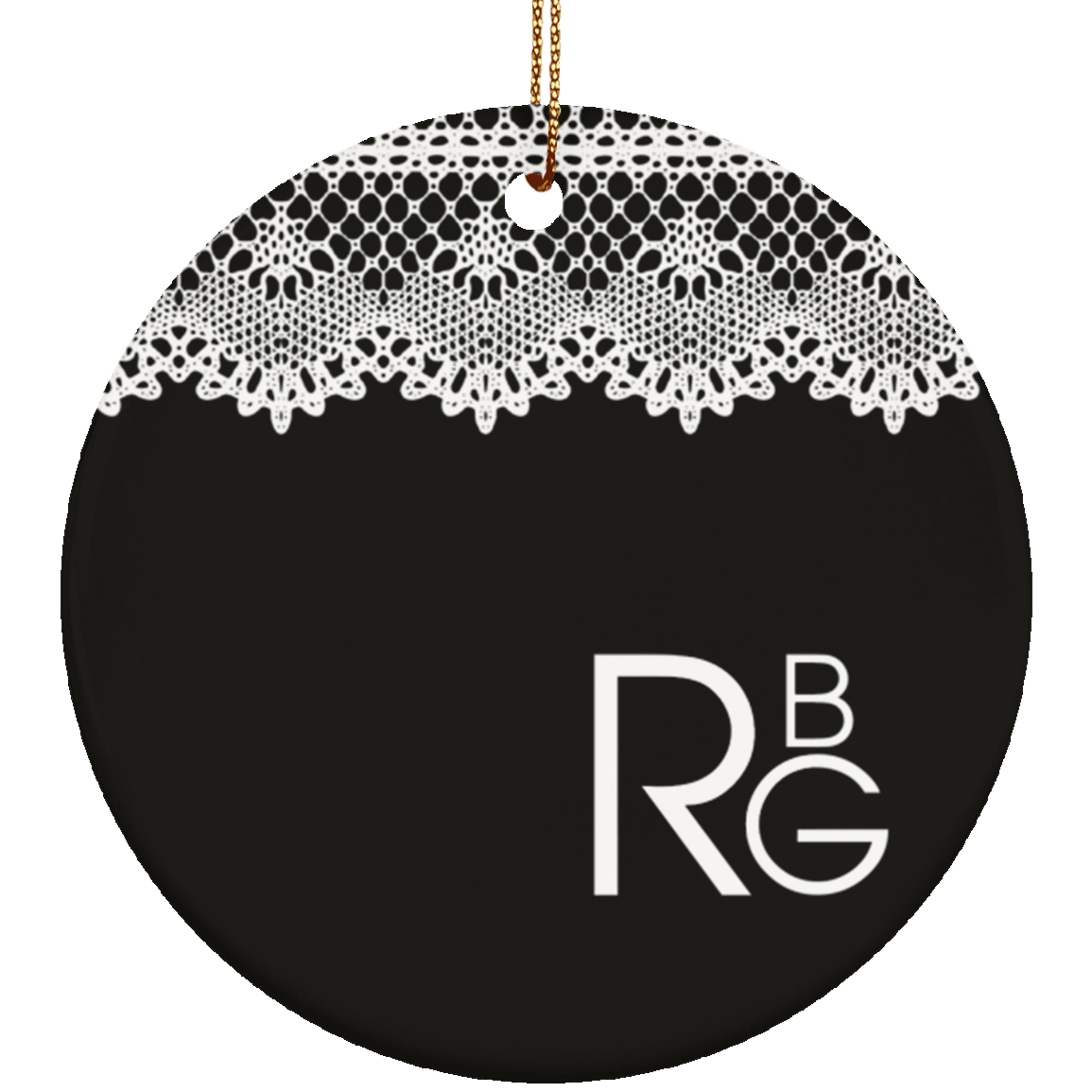 Notorious RBG White Lace Decorative Christmas Ornament - Holiday Flat Circle Porcelain Ceramic Ornament, Black, Circle Ornament
