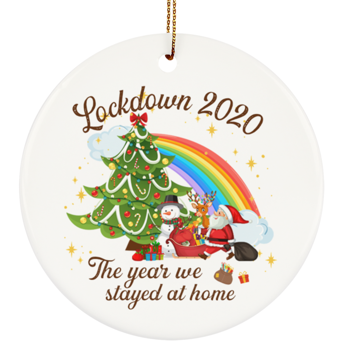 Lockdown 2020 The Year We Stayed At Home Funny Christmas Ornament Keepsake - Circle Porcelain Ceramic Ornament, White, Circle Ornament