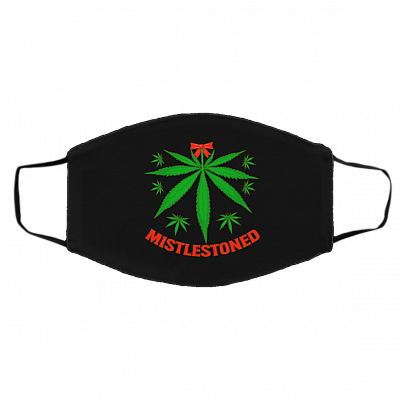 Mistlestoned Funny Xmas Cannabis Washable Reusable Custom - Printed Cloth Face Mask Cover, Black, Cloth Face Cover – Medium/Large