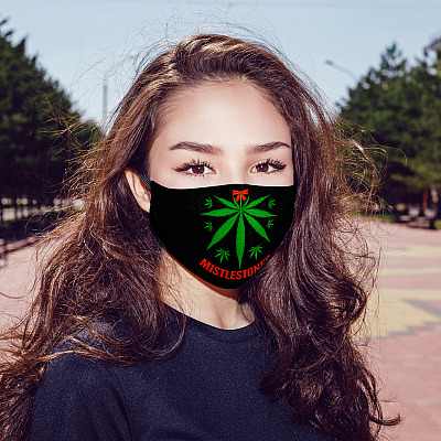 Alternative view of Mistlestoned Funny Xmas Cannabis Washable Reusable Custom - Printed Cloth Face Mask Cover