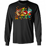 Happy Thanksgiving Rawr Trexgiving T-Rex Dinosaur Hoodie Sweatshirt - Funny T-Rex Dinosaur Turkey T-Shirt, Black, Long Sleeve