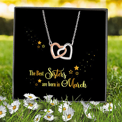Alternative view of The Best Sisters Are Born In March Interlocking Hearts Pendant Necklace - Sister Birthday Gifts from Sister