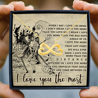 Alternative view of When I Say I Love You More I Love You the Most Infinity Heart Pendant Necklace - Halloween Jack Skellington Gifts