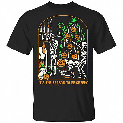 Skull Tis The Season To Be Creepy Halloween T-Shirt, Black, Unisex T-Shirt