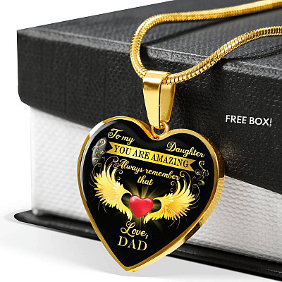 Dad To My Daughter You Are Amazing Always Remember That Heart Pendant Necklace - Father Daughter Necklace - Heart Luxury Necklace (Gold Plated)