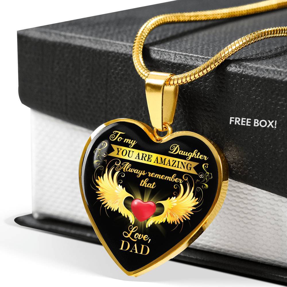 Dad To My Daughter You Are Amazing Always Remember That Heart Pendant Necklace - Father Daughter Necklace - Heart Luxury Necklace (Gold Plated) Dad To My Daughter You Are Amazing Always Remember That Heart Pendant Necklace - Father Daughter Necklace - Heart Luxury Necklace (Gold Plated)