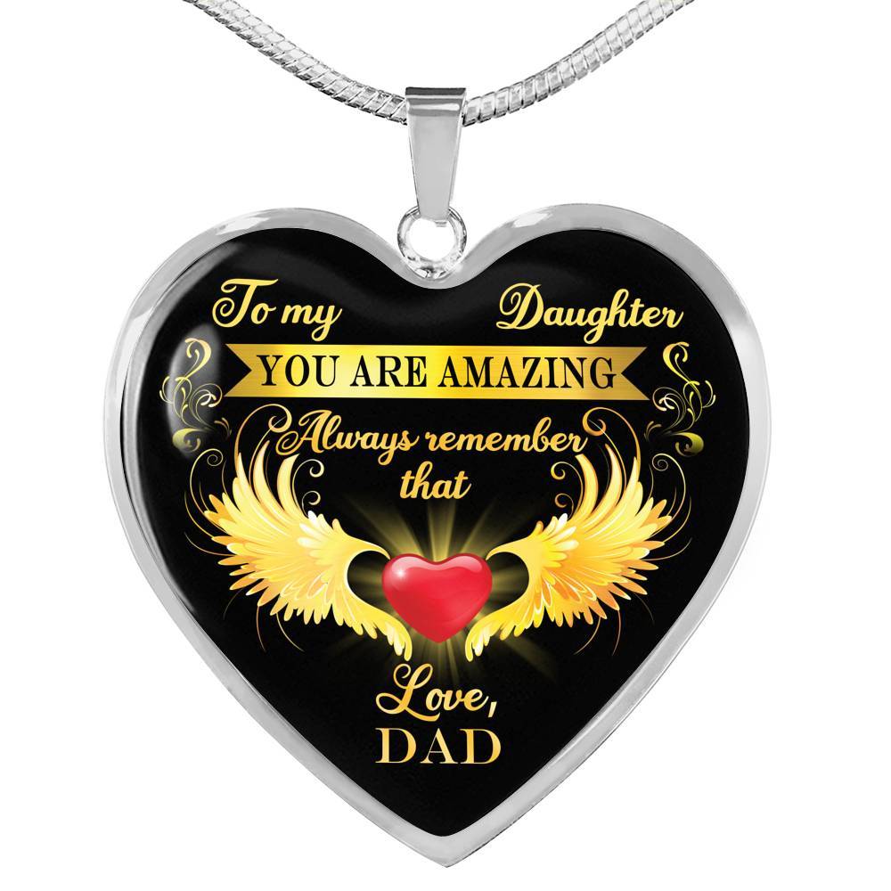 Dad To My Daughter You Are Amazing Always Remember That Heart Pendant Necklace - Father Daughter Necklace - Heart Luxury Necklace (Silver) Dad To My Daughter You Are Amazing Always Remember That Heart Pendant Necklace - Father Daughter Necklace - Heart Luxury Necklace (Silver)