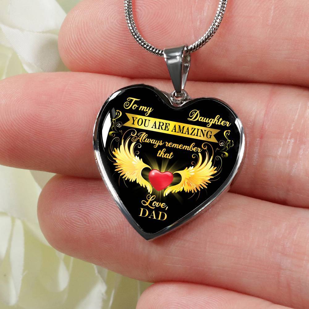 Dad To My Daughter You Are Amazing Always Remember That Heart Pendant Necklace - Father Daughter Necklace - Heart Luxury Necklace (Silver) Dad To My Daughter You Are Amazing Always Remember That Heart Pendant Necklace - Father Daughter Necklace - Heart Luxury Necklace (Silver)