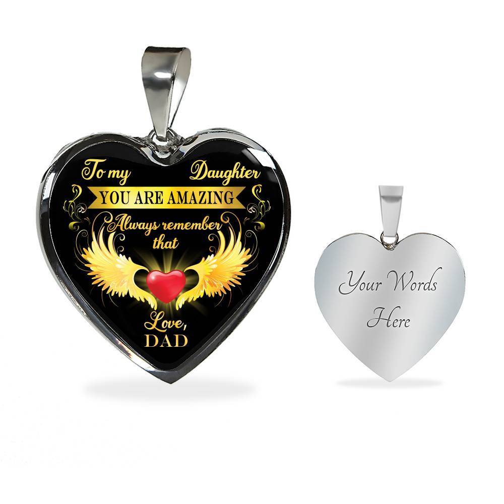 Dad To My Daughter You Are Amazing Always Remember That Heart Pendant Necklace - Father Daughter Necklace - Heart Luxury Necklace (Silver) Dad To My Daughter You Are Amazing Always Remember That Heart Pendant Necklace - Father Daughter Necklace - Heart Luxury Necklace (Silver)