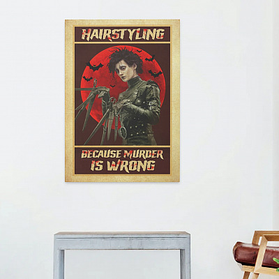 Alternative view of Hairstyling Because Murder Is Wrong Halloween Edward Wrapped Framed Canvas Prints - Unframed Poster