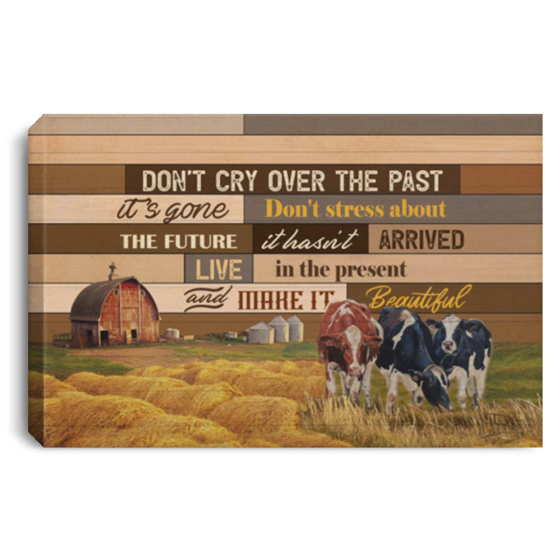 Don't Cry Over The Past It's Gone Don't Stress About The Future Farmhouse Decor Framed Canvas Unframed Poster, White, 0.75'' Framed Canvas