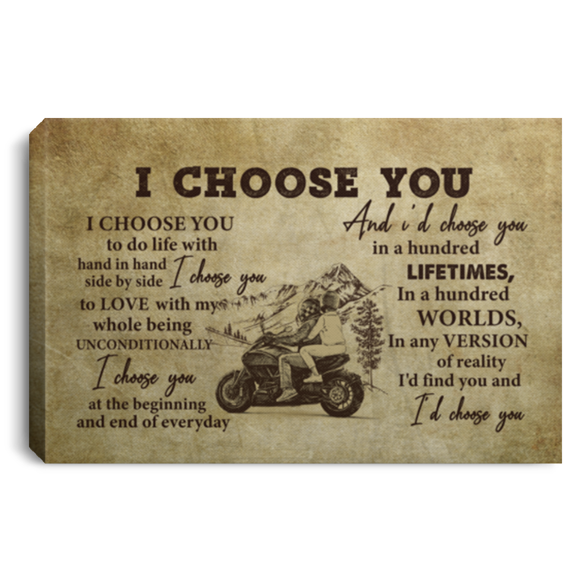 Couple Biker I Choose You To Do Life With Gallery Wrapped Framed Canvas Prints - Unframed Poster - Home Decor Wall Art, White, 0.75'' Framed Canvas