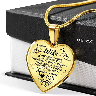 Husband To My Wife No Matter What Happens No Matter Where We Are Heart Pendant Necklace - To My Wife Necklace - Heart Luxury Necklace (Gold Plated)