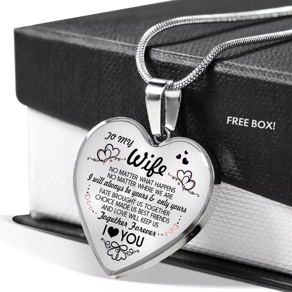 Husband To My Wife No Matter What Happens No Matter Where We Are Heart Pendant Necklace - To My Wife Necklace - Heart Luxury Necklace (Silver)
