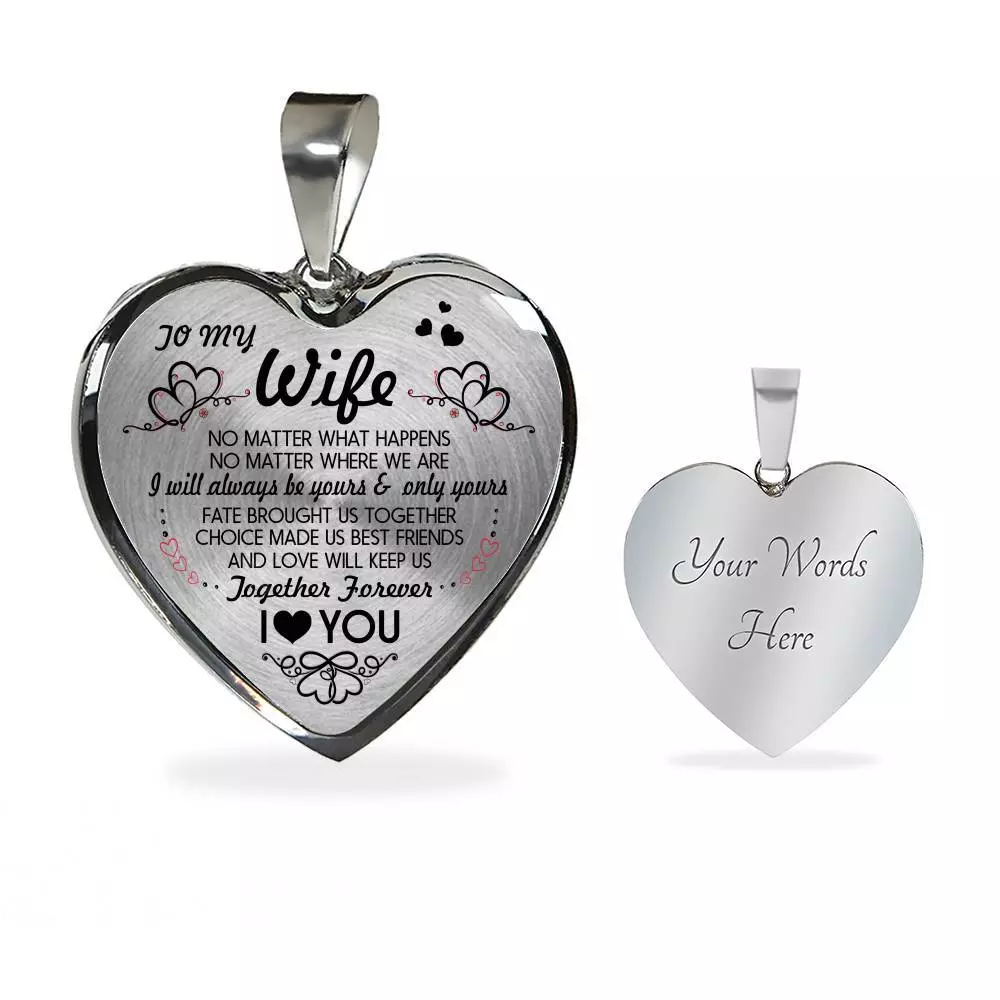 Husband To My Wife No Matter What Happens No Matter Where We Are Heart Pendant Necklace - To My Wife Necklace - Heart Luxury Necklace (Silver)