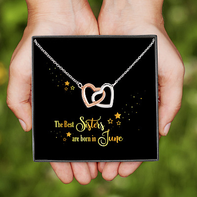 Alternative view of The Best Sisters Are Born In June Interlocking Hearts Pendant Necklace - Sister Birthday Gifts from Sister