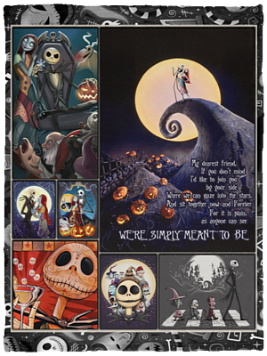 We're Simply Meant To Be Nightmare Fleece Blanket - Sherpa Blanket - Woven Blanket - Jack And Sally Blanket, White, Cozy Plush Fleece Blanket - 30x40