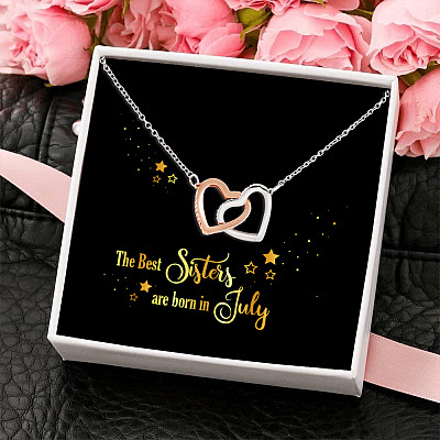 The Best Sisters Are Born In July Interlocking Hearts Pendant Necklace - Sister Birthday Gifts from Sister