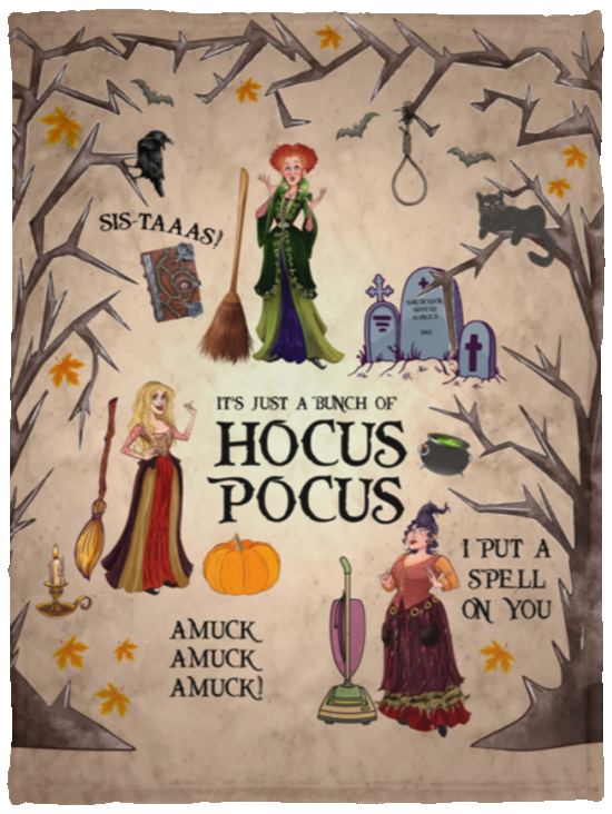 It's Just A Bunch Of Ho-Cus Pocus Fleece Blanket - Sherpa Blanket - Woven Blanket - Sanderson Sisters Blanket, White, Cozy Plush Fleece Blanket - 30x40 It’s Just A Bunch Of Ho-Cus Pocus Fleece Blanket - Sherpa Blanket - Woven Blanket - Sanderson Sisters Blanket, White, Cozy Plush Fleece Blanket - 30x40