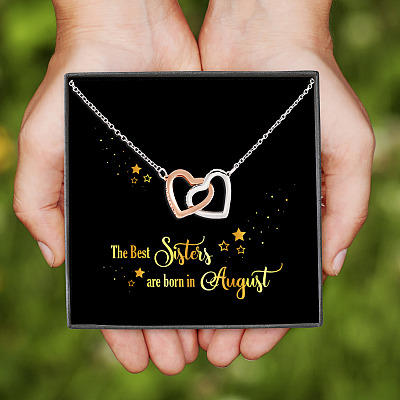 Alternative view of The Best Sisters Are Born In August Interlocking Hearts Pendant Necklace - Sister Birthday Gifts from Sister