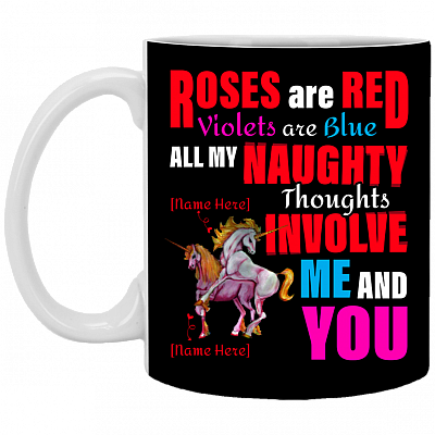 Personalized Naughty Thoughts Involve Me and You Coffee Mug - Beer Stein -Water Bottle - Color Changing Mug, Black, 11 oz. White Mug