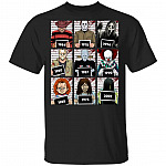 Horror Movie Characters Suspects Friends T-shirt - Horror Prison Squad Halloween Mugshot Style Shirt, Black, Unisex T-Shirt