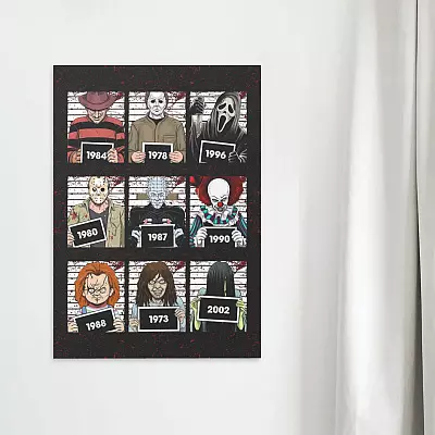 Alternative view of Horror Movie Characters Suspects Friends Unframed Poster - Horror Prison Squad Mugshot Framed Canvas Prints