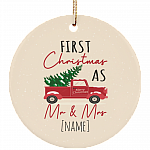 Personalized First Christmas As Mr And Mrs 2020 Decorative Christmas Flat Circle Porcelain Ceramic Ornament, White, Circle Ornament