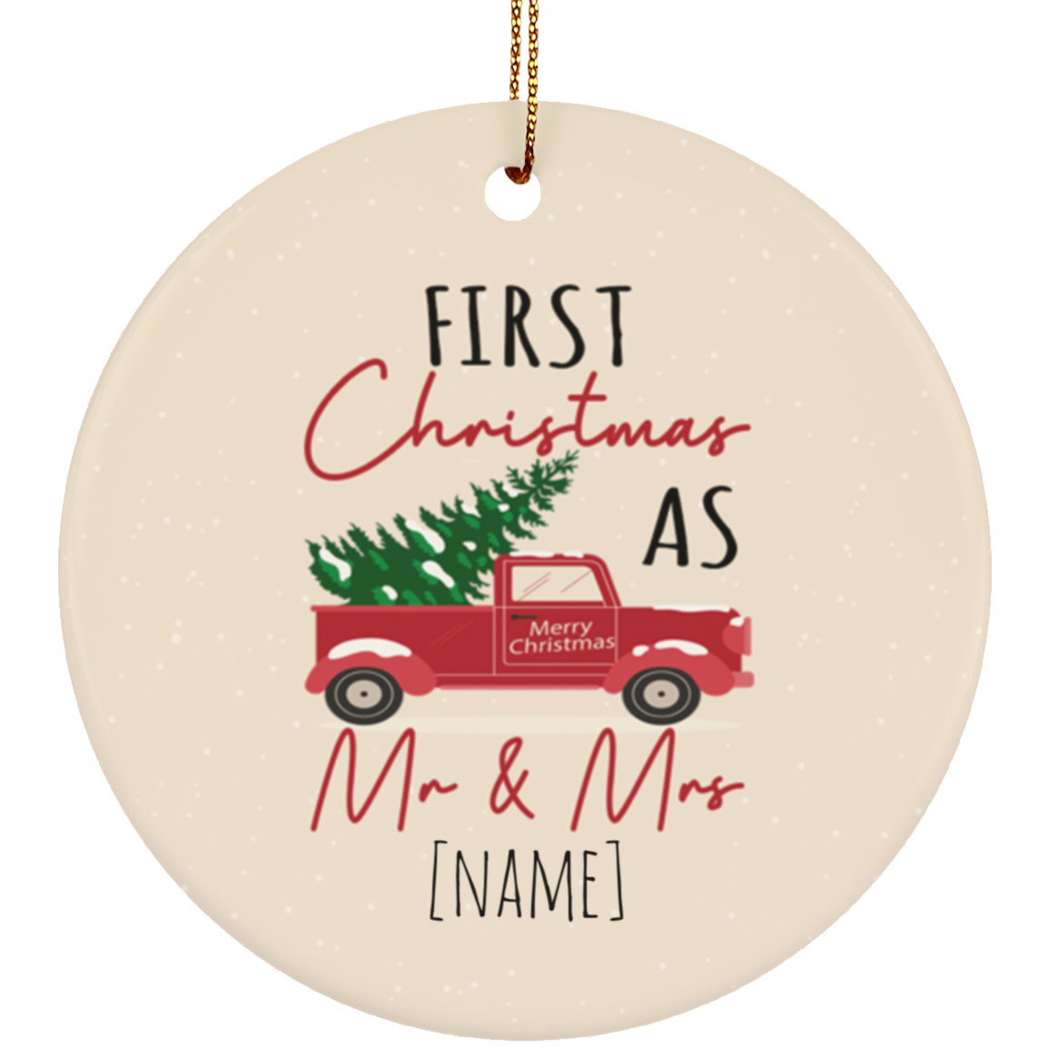 Personalized First Christmas As Mr And Mrs 2020 Decorative Christmas Flat Circle Porcelain Ceramic Ornament, White, Circle Ornament