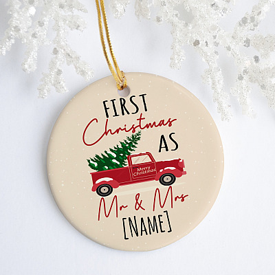 Alternative view of Personalized First Christmas As Mr And Mrs 2020 Decorative Christmas Flat Circle   Ceramic Ornament