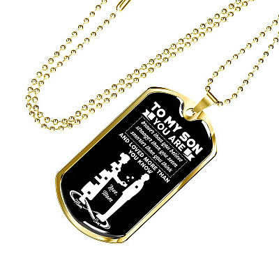 Mom To My Son You Are Braver Than You Believe Stronger Than You Seem Smarter Than Dog Tag Pendant Necklace - Dog Tag (Gold Plated)