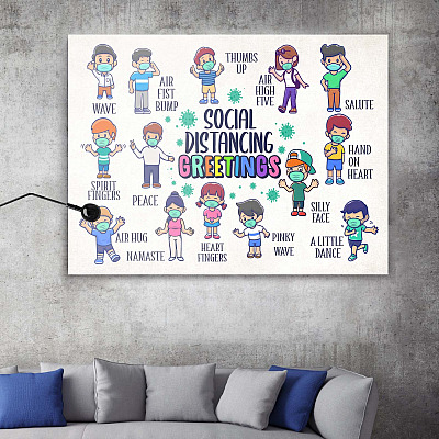 Alternative view of Social Distancing Greetings Funny Quarantine Classroom Gallery Wrapped Framed Canvas Prints - Unframed Poster