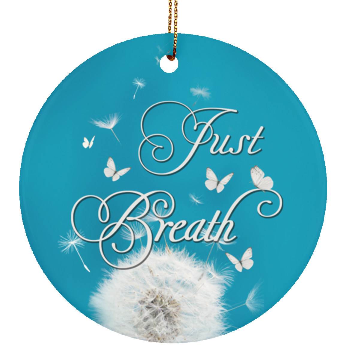 Inspirational Quote Just Breathe Decorative Christmas Ornament - Holiday Flat Circle Porcelain Ceramic Ornament, White, Circle Ornament