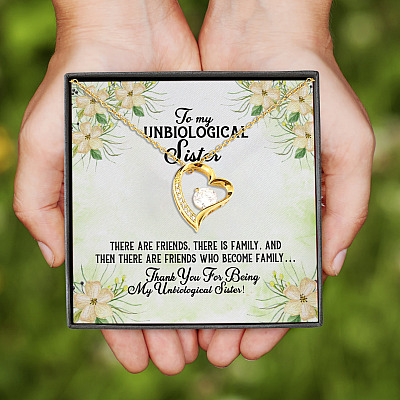 To My Unbiological Sister There Are Friends There Is Family Forever Love Heart Pendant Necklace